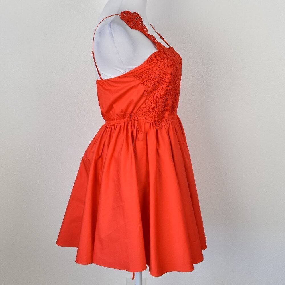 Self-Portrait Red Macrame Lace Organic Cotton Mini Dress Red - 0 - Picture 6 of 11